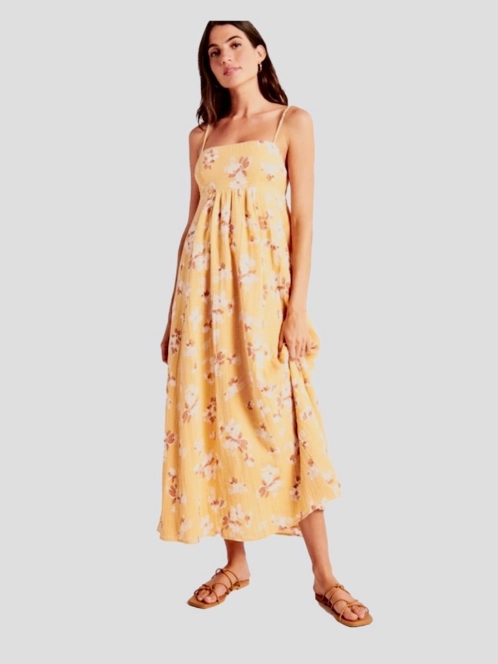 Abercrombie & Fitch Yellow Floral Maxi Dress with Spaghetti Straps. GUC. SZ SMP